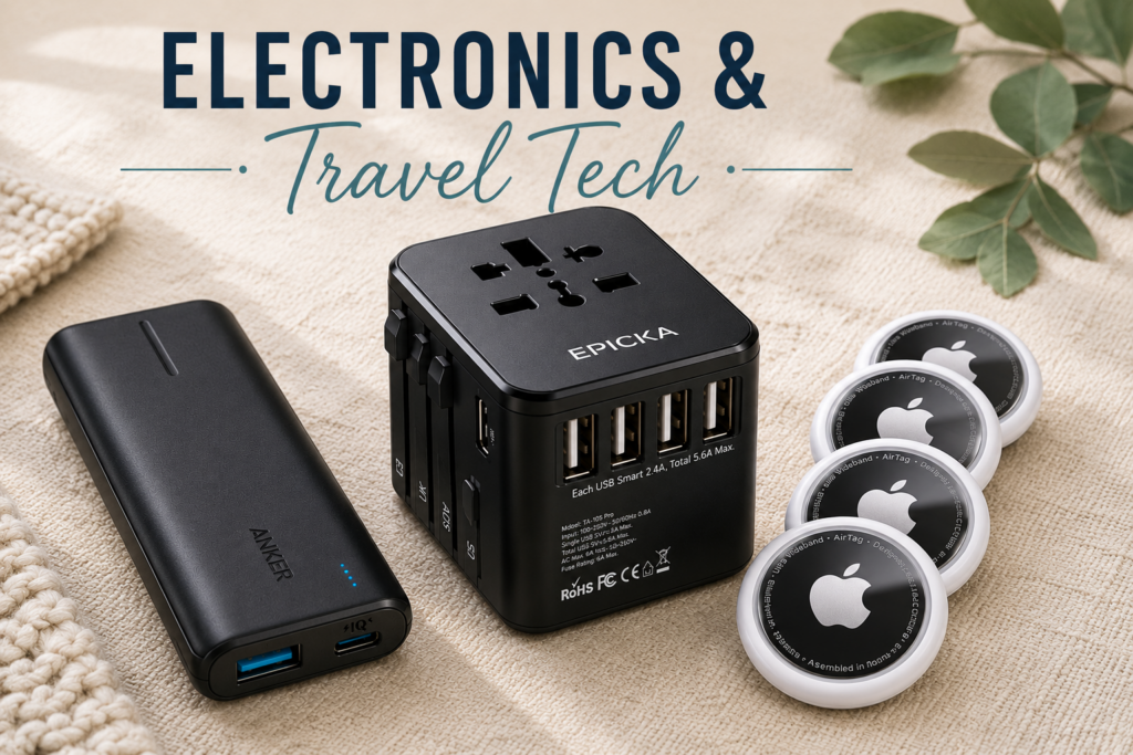 Electronics and travel tech items for a European river cruise.