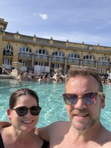 Man and woman enjoying budapest thermal baths.