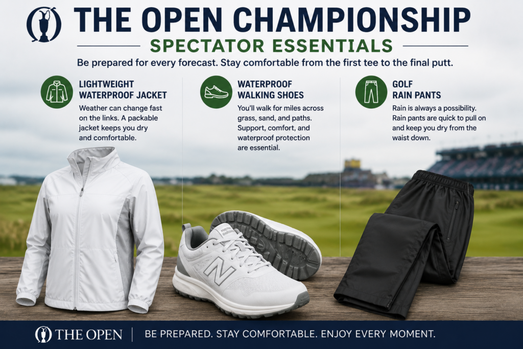 Image showing scotland summer packing list items for spectators at The Open Championship.